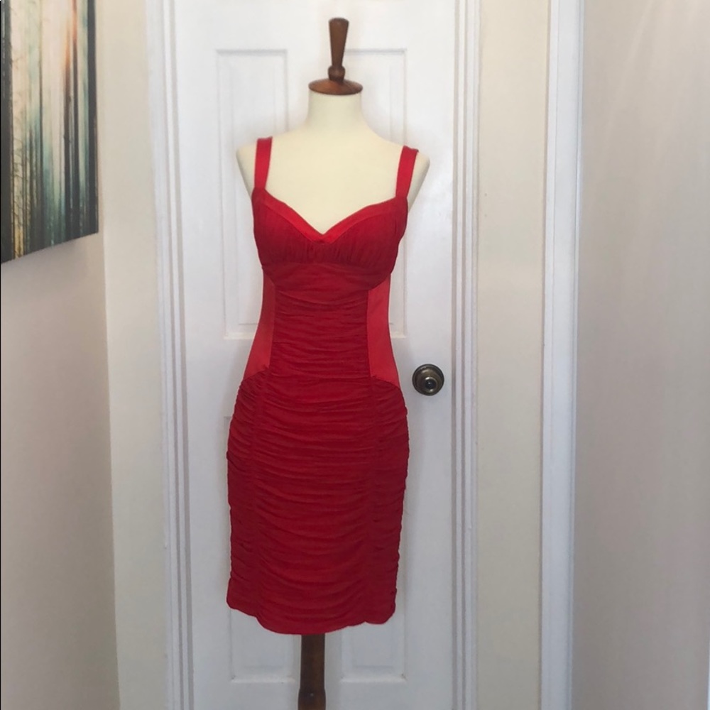 Aidan Mattox nite line red ruched dress